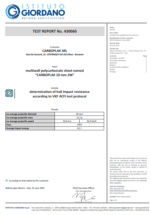 Raport rezistenta grindina 10mm 2 w
